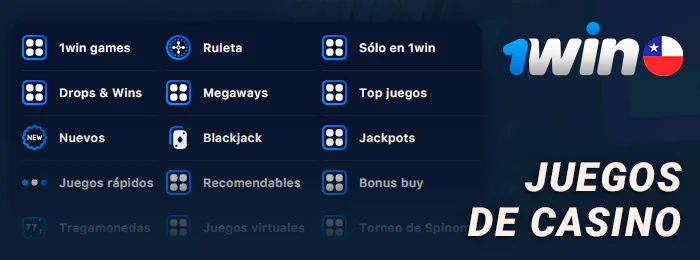 Categorías de juegos de casino en el sitio web de 1Win