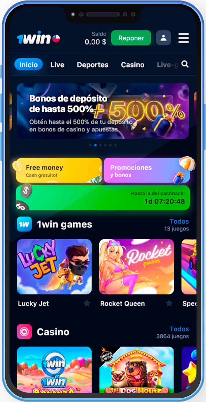 Captura de pantalla de la aplicación móvil 1Win