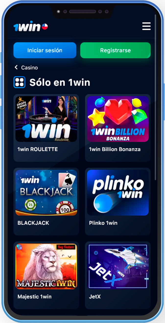 Captura de pantalla de la sección de casino en línea de 1Win