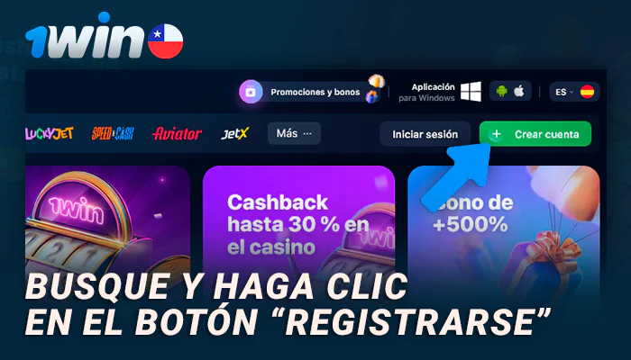 Haga clic en el botón de inscripción del sitio web de 1Win