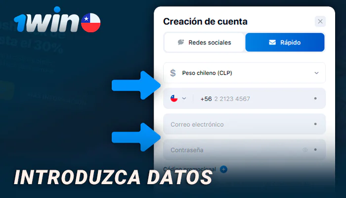 Elige tu moneda e introduce tus datos al registrarte en 1Win