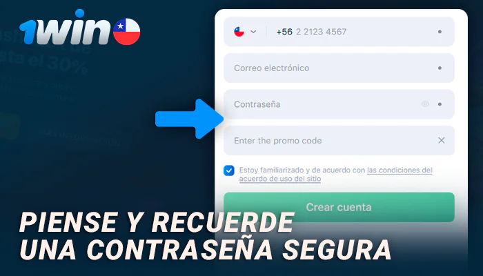 Introduzca una contraseña segura y un código promocional al registrarse en 1Win
