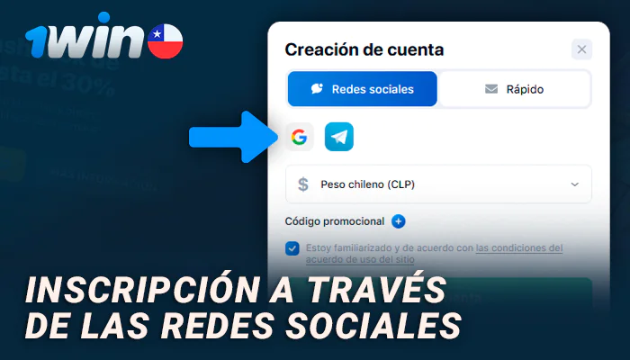 Elegir una red social para registrarse en 1Win