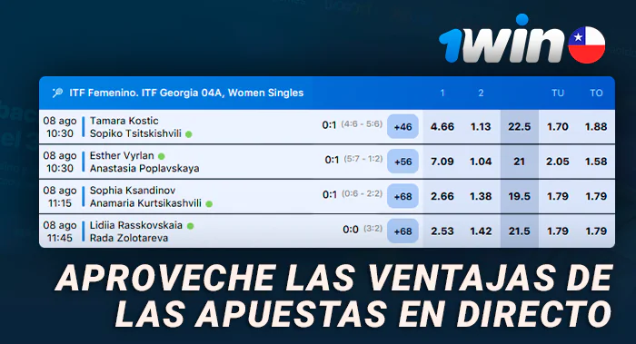 Acerca de la sección de apuestas deportivas en directo de 1Win CL