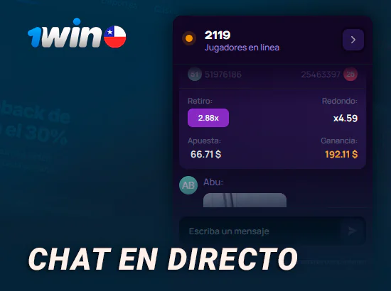 Chat en línea en el juego Lucky Jet en 1Win Casino