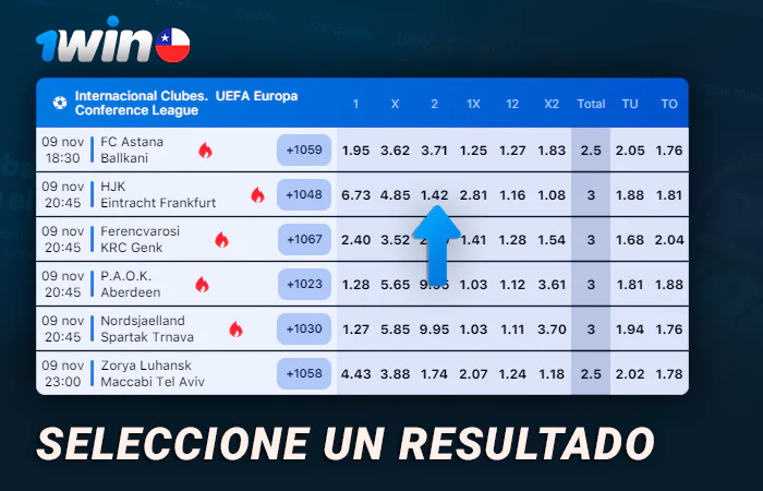 Seleccione el resultado del partido al que desea apostar en 1Win